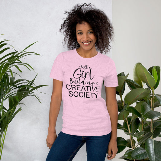Damen T-Shirt Just a Girl Building Creative Society, helle Farben, XS-5XL